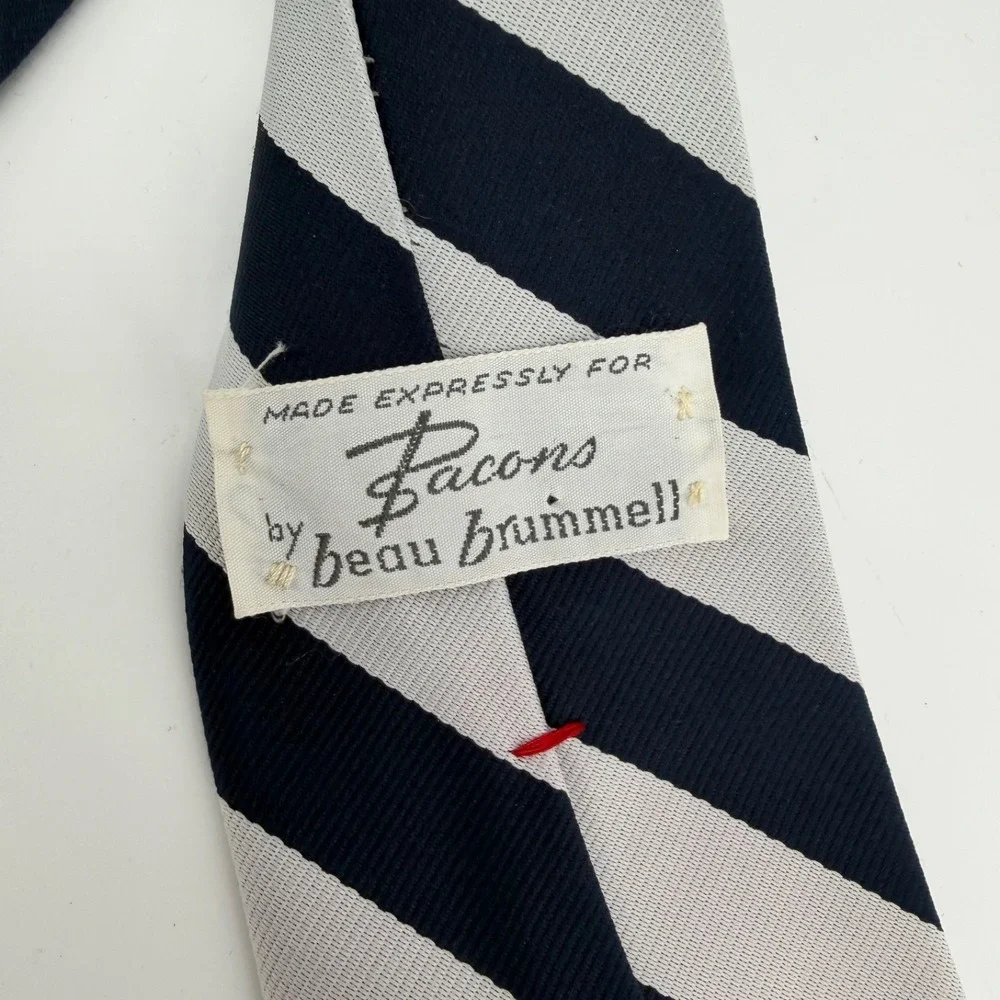 Bacons by Beau Brummell Tie Navy Gray Diagonal Stripe Vintage Classic